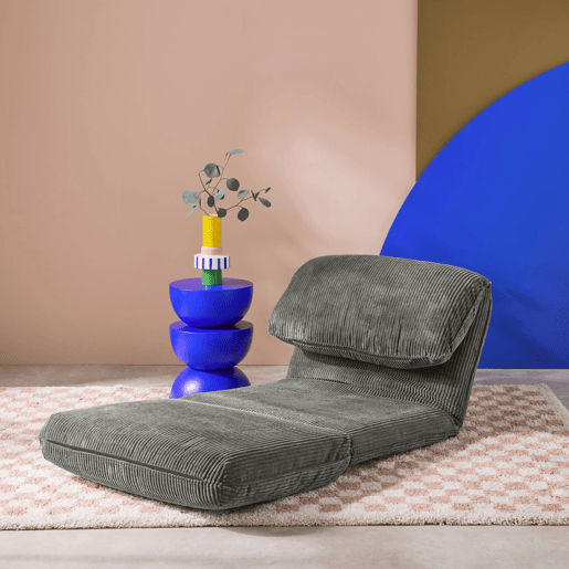 Poltrona grande em veludo canelado grosso, 1 lugar, Cosy, Cinza, 209x78x58 cm