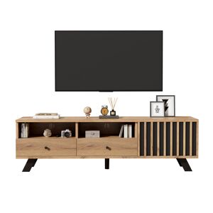 Móvel de TV 150 cm de painel de partículas com 1 porta e 2 gavetas,natural+preto
