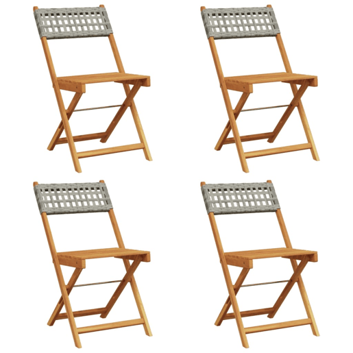 Cadeiras de jardim - Cadeiras de exterior dobráveis 4 pcs vime PEmadeira maciça cinza
