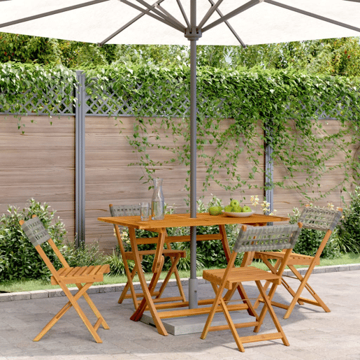 Cadeiras de jardim - Cadeiras de exterior dobráveis 4 pcs vime PEmadeira maciça cinza