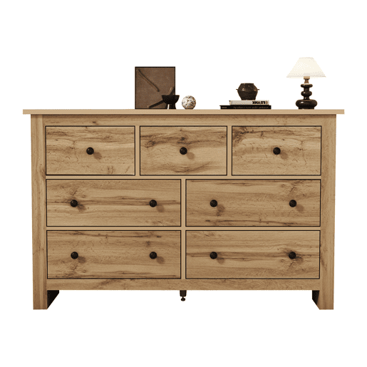 Cômoda dupla de painel de partículas com 7 gavetas,natural