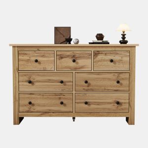 Cômoda dupla de painel de partículas com 7 gavetas,natural