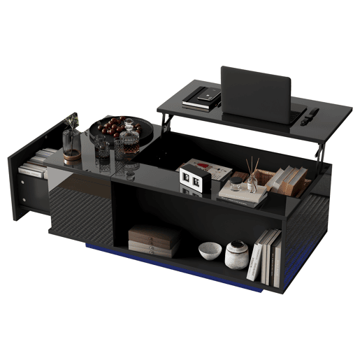 Mesa de centro elevável retangular de painel de partículas com luz led,preto