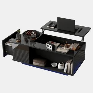 Mesa de centro elevável retangular de painel de partículas com luz led,preto