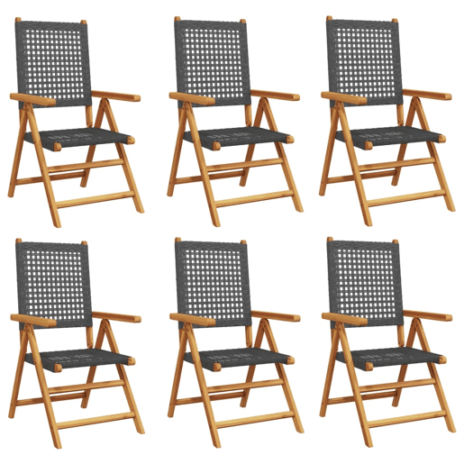Cadeiras jardim - Cadeiras exterior reclináveis 6 pcs vime PEmadeira maciça preto