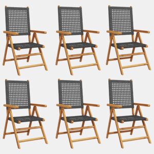 Cadeiras jardim - Cadeiras exterior reclináveis 6 pcs vime PEmadeira maciça preto