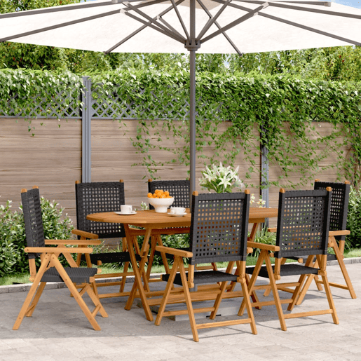 Cadeiras jardim - Cadeiras exterior reclináveis 6 pcs vime PEmadeira maciça preto