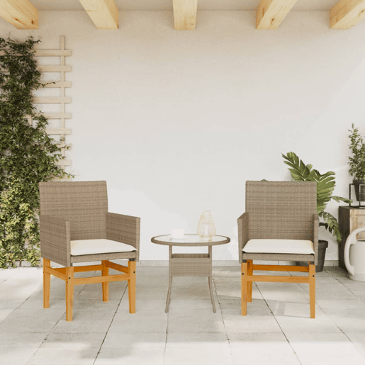 Lote de 2 Cadeiras de jardim - Cadeiras de exterior c almofadões vime PEmadeira bege