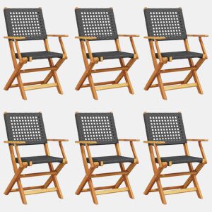 Cadeiras jardim - Cadeiras exterior dobráveis 6 pcs vime PEmadeira maciça preto