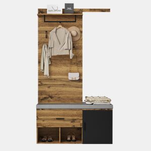 Móvel de entrada de painel de partículas com sapateira e espelho,natural+negro