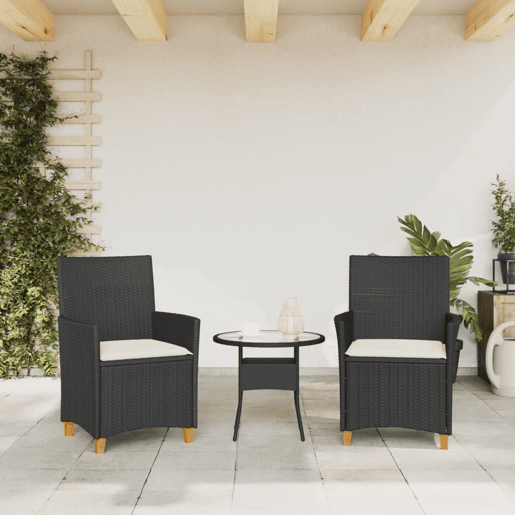 Lote de 2 Cadeiras de jardim - Cadeiras de exterior c almofadões vime PEmadeira preto