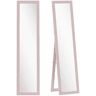 HOMCOM Espelho de Corpo Inteiro 37x155 cm Espelho de Pé Espelho de Parede Retangular com Estrutura de Madeira Decorativo para Sala de Estar Dormitório Corredor Rosa Claro