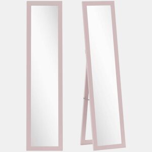 HOMCOM Espelho de Corpo Inteiro 37x155 cm Espelho de Pé Espelho de Parede Retangular com Estrutura de Madeira Decorativo para Sala de Estar Dormitório Corredor Rosa Claro