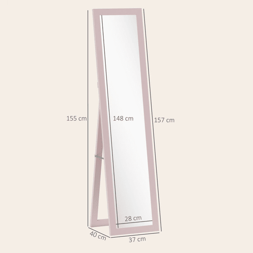 HOMCOM Espelho de Corpo Inteiro 37x155 cm Espelho de Pé Espelho de Parede Retangular com Estrutura de Madeira Decorativo para Sala de Estar Dormitório Corredor Rosa Claro HOMCOM Espelho de Corpo Inteiro 37x155 cm Espelho de Pé Espelho de Parede Retangular com Estrutura de Madeira Decorativo para Sala de Estar Dormitório Corredor Rosa Claro