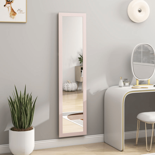 HOMCOM Espelho de Corpo Inteiro 37x155 cm Espelho de Pé Espelho de Parede Retangular com Estrutura de Madeira Decorativo para Sala de Estar Dormitório Corredor Rosa Claro HOMCOM Espelho de Corpo Inteiro 37x155 cm Espelho de Pé Espelho de Parede Retangular com Estrutura de Madeira Decorativo para Sala de Estar Dormitório Corredor Rosa Claro