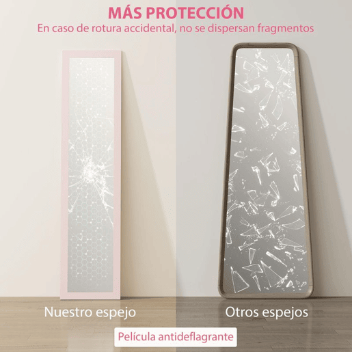HOMCOM Espelho de Corpo Inteiro 37x155 cm Espelho de Pé Espelho de Parede Retangular com Estrutura de Madeira Decorativo para Sala de Estar Dormitório Corredor Rosa Claro HOMCOM Espelho de Corpo Inteiro 37x155 cm Espelho de Pé Espelho de Parede Retangular com Estrutura de Madeira Decorativo para Sala de Estar Dormitório Corredor Rosa Claro