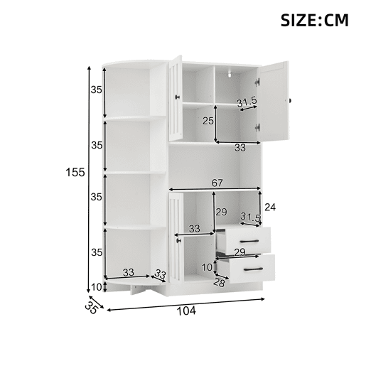 Armário de cozinha de painel de partículas com 3 portas e 2 gavetas,branco