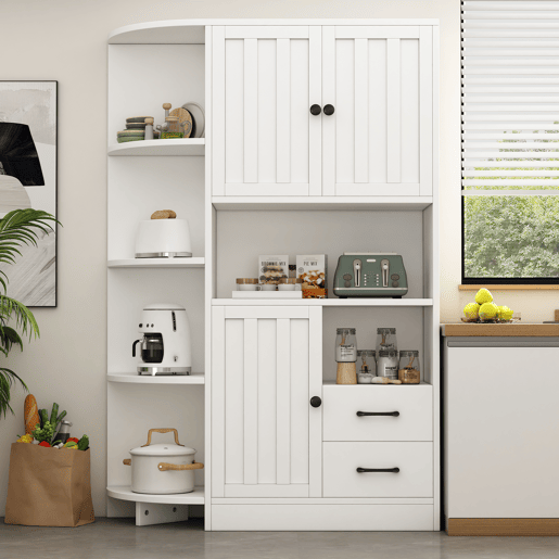 Armário de cozinha de painel de partículas com 3 portas e 2 gavetas,branco