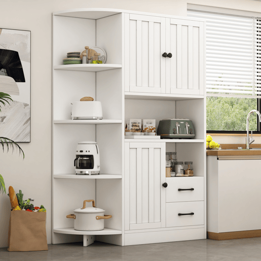 Armário de cozinha de painel de partículas com 3 portas e 2 gavetas,branco