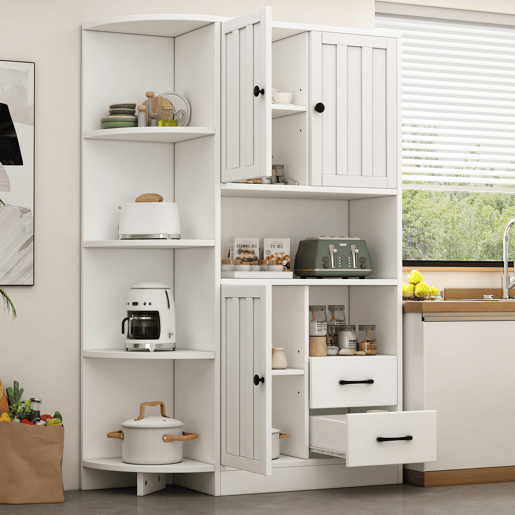 Armário de cozinha de painel de partículas com 3 portas e 2 gavetas,branco