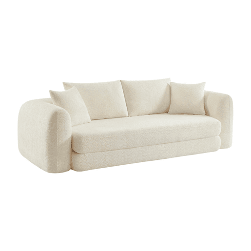 Sofá-cama boucle texturizada de 3 lugares, Sweeetch, Branco sujo, 243x112x83 cm