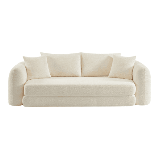 Sofá-cama boucle texturizada de 3 lugares, Sweeetch, Branco sujo, 243x112x83 cm
