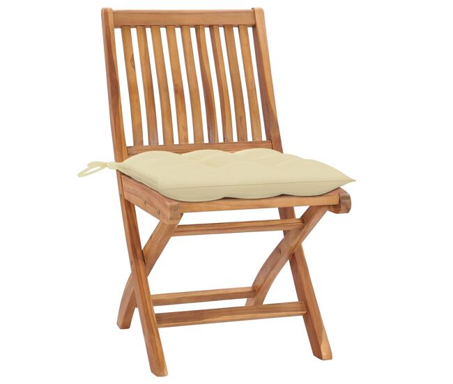 Juego de 2 sillas de jardín - sillas de exterior - sillas terraza madera de teca con cojines blanco crema