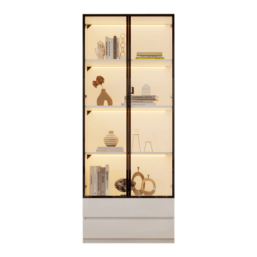 Vitrine de painel de partículas com 2 portas,2 gavetas e luz led,blanco