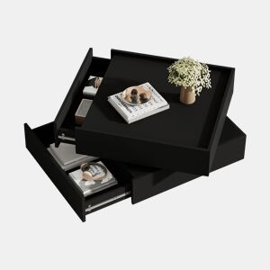 Mesa de centro giratória quadrada de painel de partículas,preto