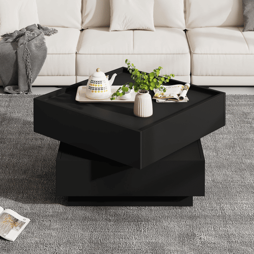 Mesa de centro giratória quadrada de painel de partículas,preto