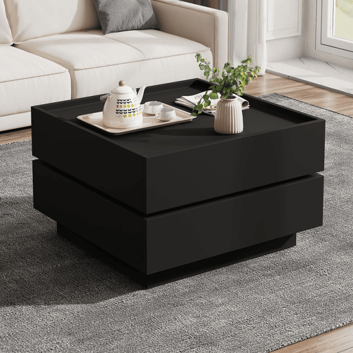 Mesa de centro giratória quadrada de painel de partículas,preto