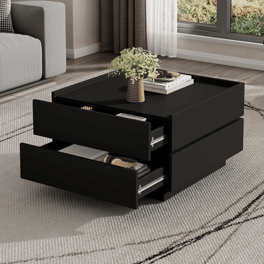 Mesa de centro giratória quadrada de painel de partículas,preto