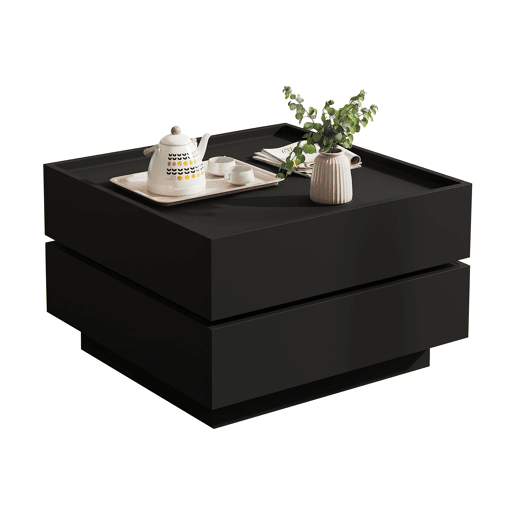 Mesa de centro giratória quadrada de painel de partículas,preto