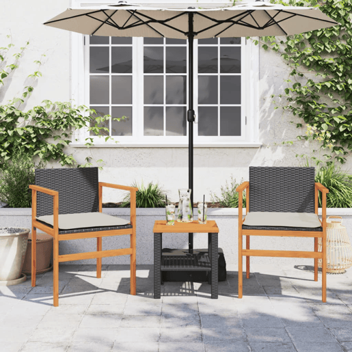 Lote de 2 Cadeiras de jardim - Cadeiras de exterior c almofadões vime PEmadeira preto