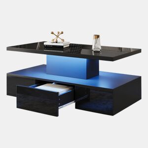 Mesa de centro retangular de painel de partículas com 1 gaveta e luz led,preto