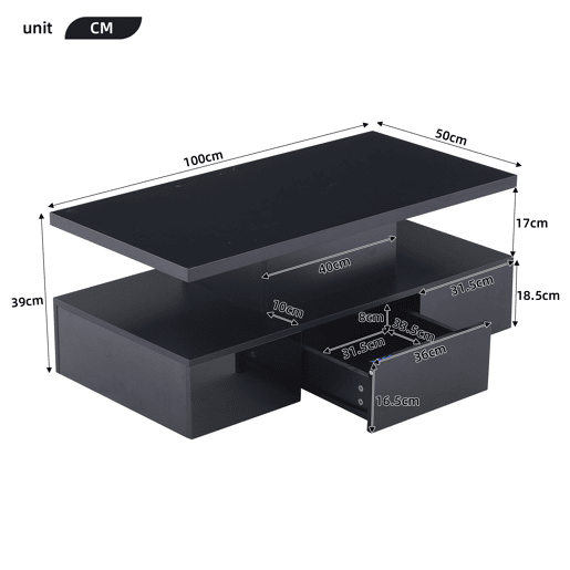 Mesa de centro retangular de painel de partÃculas com 1 gaveta e luz led,preto Mesa de centro retangular de painel de partÃculas com 1 gaveta e luz led,preto