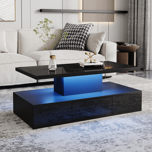 Mesa de centro retangular de painel de partÃculas com 1 gaveta e luz led,preto Mesa de centro retangular de painel de partÃculas com 1 gaveta e luz led,preto
