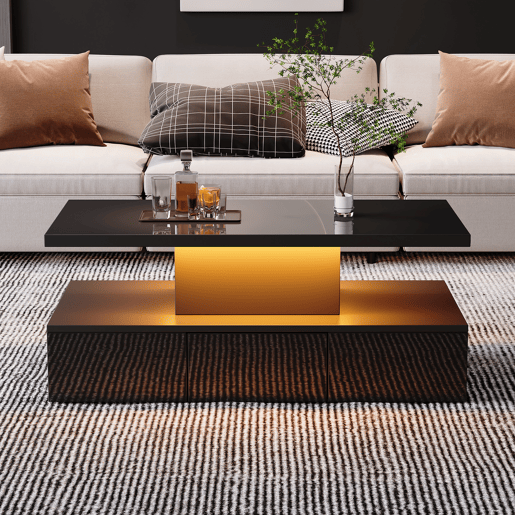 Mesa de centro retangular de painel de partÃculas com 1 gaveta e luz led,preto Mesa de centro retangular de painel de partÃculas com 1 gaveta e luz led,preto