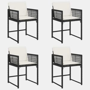 Cadeiras de jardim - Cadeiras de exterior com almofadões 4 pcs vime PE preto
