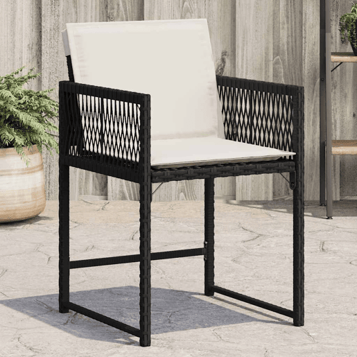 Cadeiras de jardim - Cadeiras de exterior com almofadões 4 pcs vime PE preto