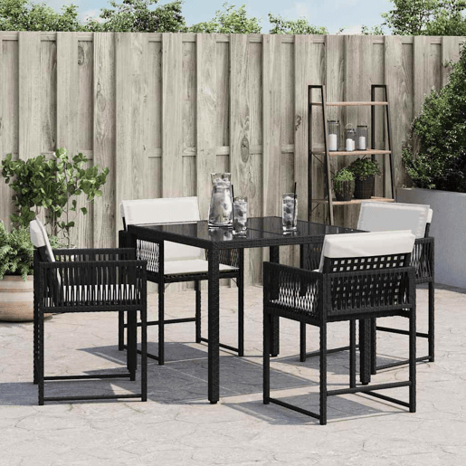 Cadeiras de jardim - Cadeiras de exterior com almofadões 4 pcs vime PE preto