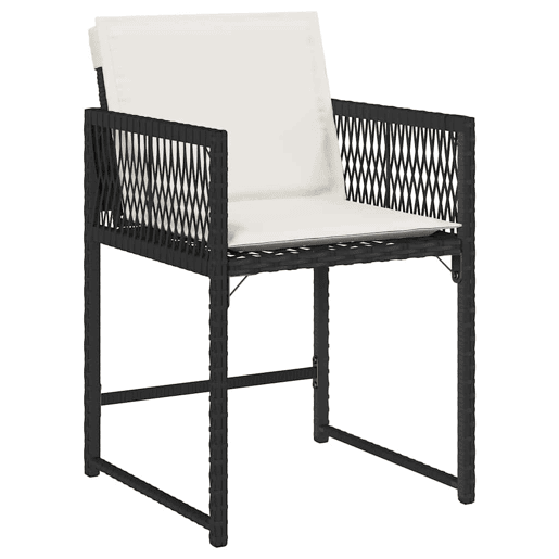Cadeiras de jardim - Cadeiras de exterior com almofadões 4 pcs vime PE preto