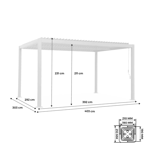 Pérgola bioclimática 3x4m alumínio e aço lâminas orientáveis, Palace 3x4m, Beige, 392x292x211 cm