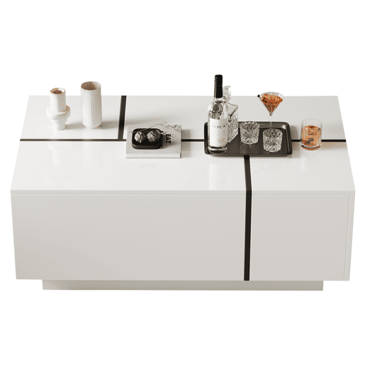 Mesa de centro retangular de painel de partÃculas com 4 gavetas,branco Mesa de centro retangular de painel de partÃculas com 4 gavetas,branco