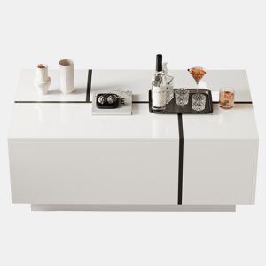 Mesa de centro retangular de painel de partículas com 4 gavetas,branco