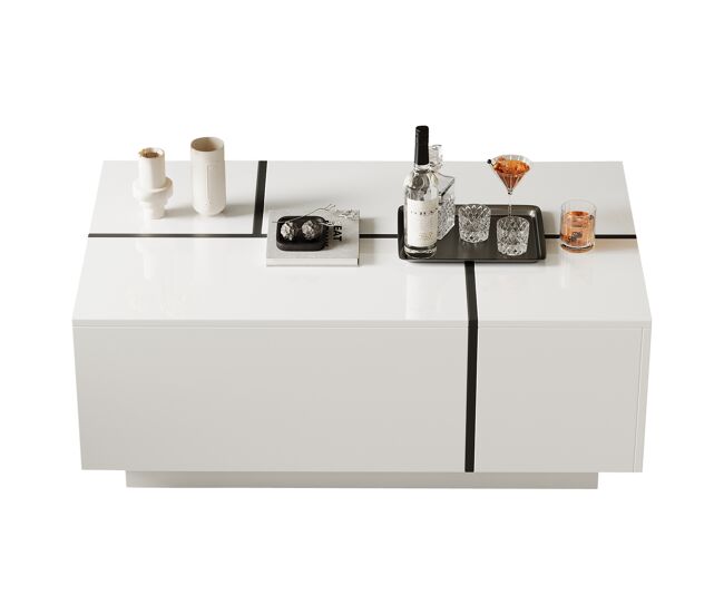 Mesa de centro rectangular de panel de partículas con 4 cajones,blanco