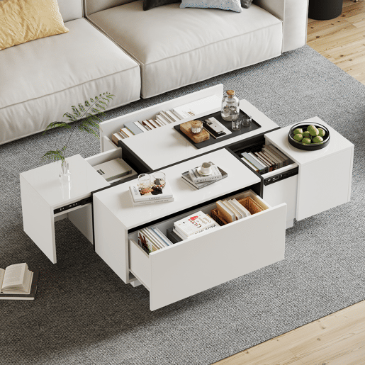 Mesa de centro retangular de painel de partÃculas com 4 gavetas,branco Mesa de centro retangular de painel de partÃculas com 4 gavetas,branco
