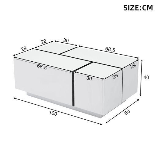 Mesa de centro retangular de painel de partÃculas com 4 gavetas,branco Mesa de centro retangular de painel de partÃculas com 4 gavetas,branco