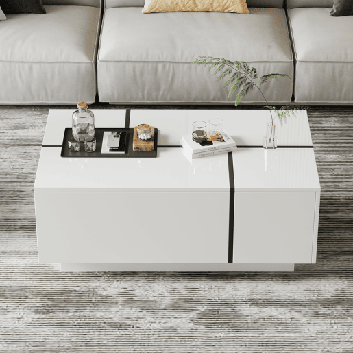 Mesa de centro retangular de painel de partÃculas com 4 gavetas,branco Mesa de centro retangular de painel de partÃculas com 4 gavetas,branco