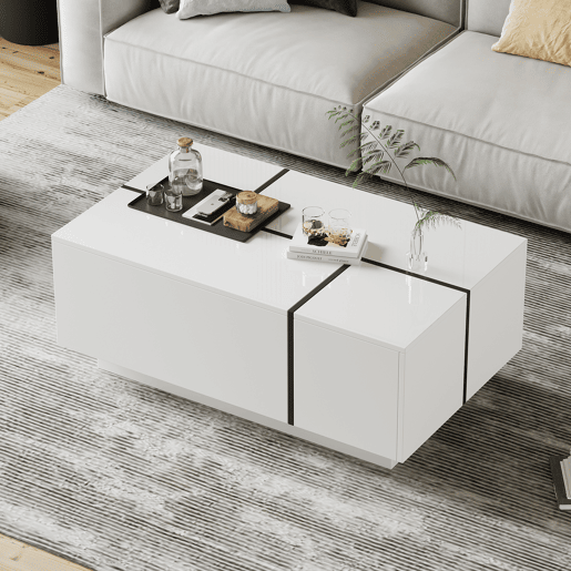 Mesa de centro retangular de painel de partÃculas com 4 gavetas,branco Mesa de centro retangular de painel de partÃculas com 4 gavetas,branco